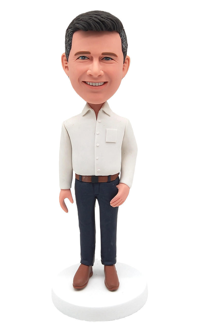 Custom Custom Bobblehead Casual Man In White Shirt - Personalized Gift For Him Custom Custom Bobblehead Casual Man In White Shirt - Personalized Gift For Him